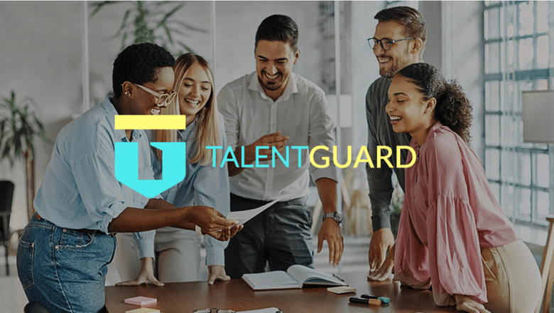 TalentGuard logo with group of people in background